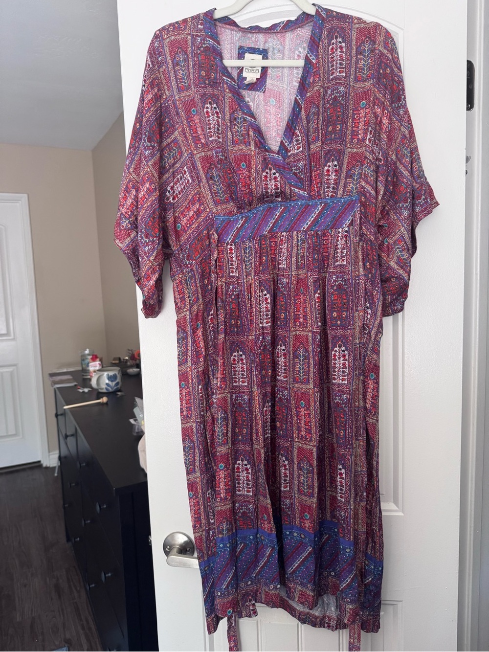 Anthropologie Tiny brand Kimono Boho V-Neck Midi Dress in Burgundy and Purple